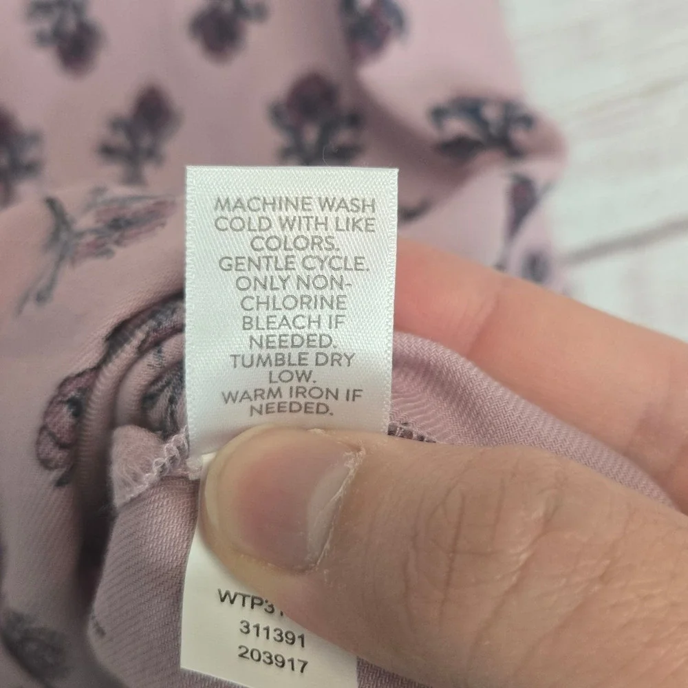 Pure Jill Pink Organic Cotton Top 2X V-Neck ButtonTop Floral Cottage Casual NWT